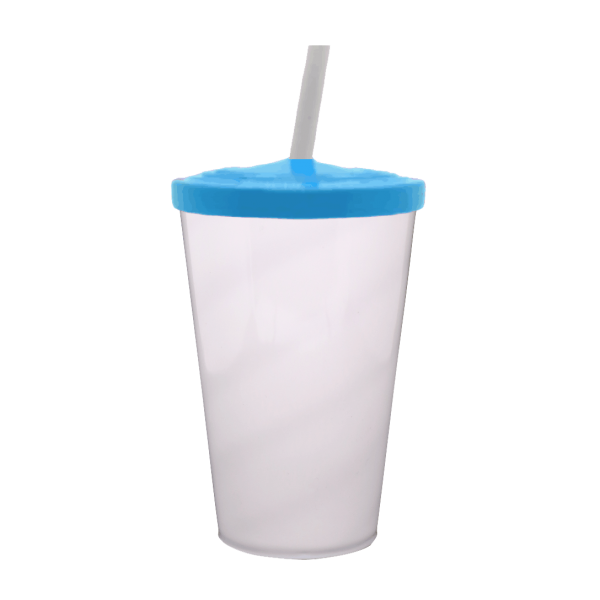 Copo Twister Branco  com Tampa Azul Bebe e Canudo - 350ML