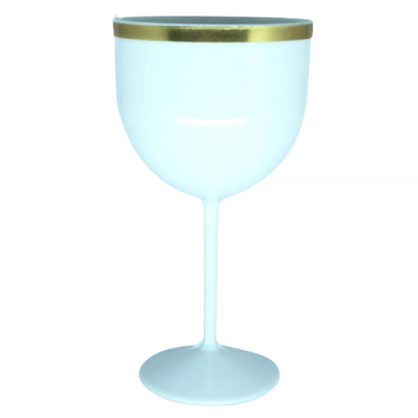 Taça Gin Acrílico Branca Borda Metalizada Dourada - 550ml